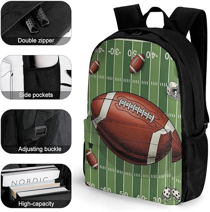 Lightweight Rucksacks for Camping Picnic Walking Cycling, Large Capacity Multipurpose Anti-Theft Carry On Bag, American Football Ball Travel Hiking Camping Rucksack