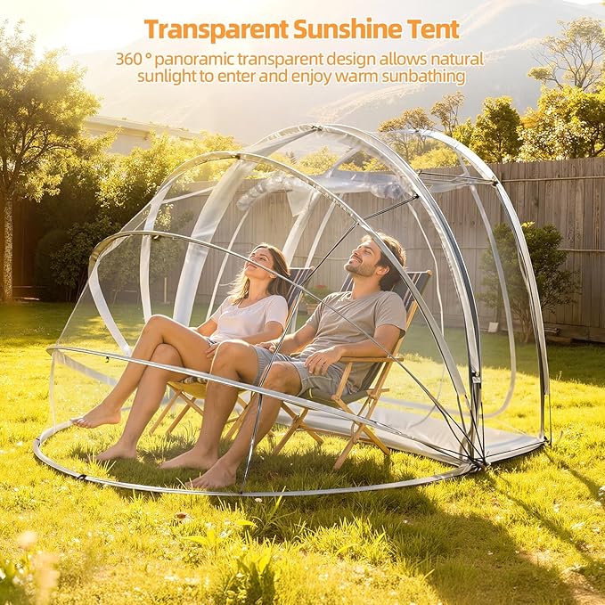 4-Person Clear Tent Pop Up Bubble Tent - All Weather Sports Tents - Instant Outdoor Bubble Tents - Rainproof Camping Sun Shelter, Portable Clear Screen House, 235x200x150cm