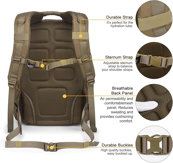 Mardingtop Military Tactical Backpack for Men 40L Molle Rucksack EDC Daypack for Hiking,Travel,Camping, Hunting(With 10Pcs Patches and 3Pcs Buckles)