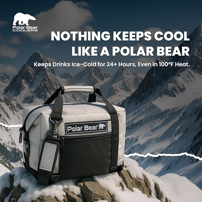 Polar Bear Coolers - Original Soft Cooler Bag - Insulated Leak Proof Beach Cooler Bag, Small Thermal Bags for Travel - Heavy Duty & Portable - Sweat Proof Picnic Carrier - Nylon