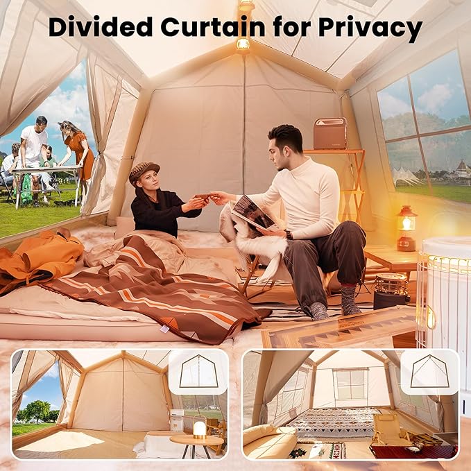 Inflatable Tents for Camping, Large Blow Up Tent with Hand Pump, Easy Setup InflatableTent 4 Season Tent, Waterproof Oxford Air Glamping Tents for Camping Adult 4/6/8/10/12 Person