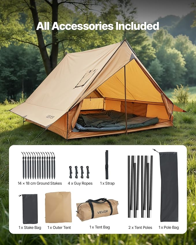 VEVOR Hot Tent, Camping Tipi Hot Tents with Stove Jack, Portable Winter Camping Tents with Snow Skirt, Easy Setup, Waterproof 4 Season Shelter Tents for Fishing Backpacking