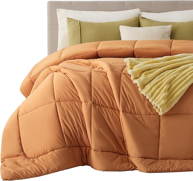 Bedsure Comforter Duvet Insert - Quilted Comforters Cal King Size, All Season Duvet, GentleSoft Down Alternative Bedding, with 8 Tabs, Gifts for Women/Men, Burnt Orange, Cal King 96 X 102 Inches