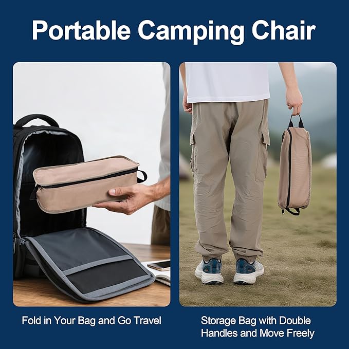 Camping Chair Portable Lightweight Camping Chairs for Adults Foldable 600D Oxford Ultralight Backpacking Chair with Breathable Mesh and Pocket for Outdoor Travel Hiking,Beige