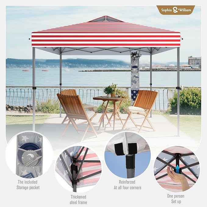 Sophia & William Canopy Tent Pop Up 10x10 ft, One Person Push Set Up Tent, Outdoor Canopies Shelter Heavy Duty Straight Legs with 4 Sandbags & Guy Ropes, 1 Roller Bag & Storage Bag, 8 Stakes, UPF50+