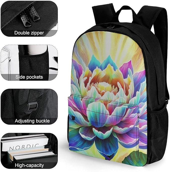 Rucksack Multipurpose Anti-Theft Big Capacity Shoulder Bag, Healing Poppy Flower Travel Hiking Camping Rucksack With Side Pockets