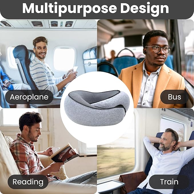 Upgraded Neck Pillow Airplane 2025 | Comfort Neck Pillow – Sold Exclusively by HomeyJoy – with Support | 360° Travel Neck Pillows for Airplanes,Offices & Cars | 100% Pure Memory Foam Travel Pillow