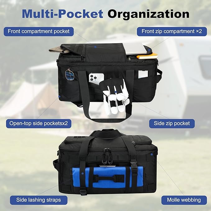 40L Military Tactical Backpack for Men 3 in 1 with MOLLE System Waterproof 600D Black Backpack for Travel Outdoor Sports Camping and Weekend Trips (Black)