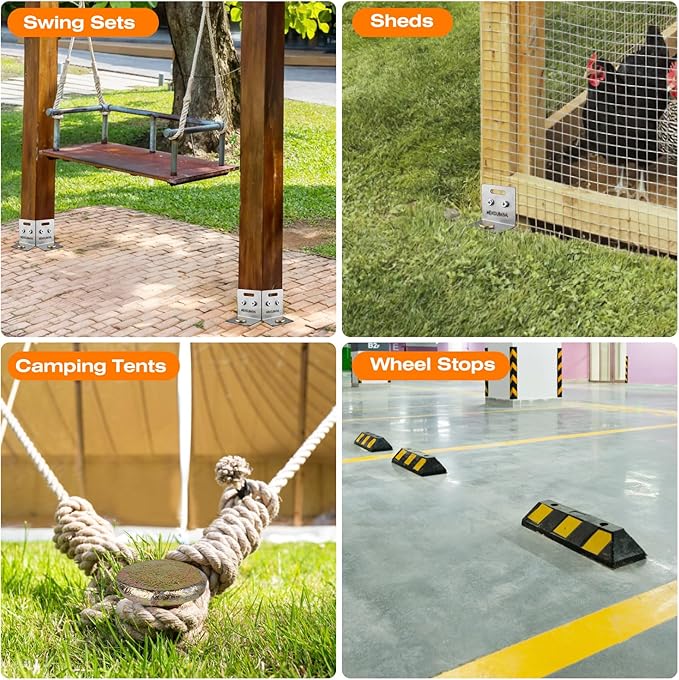 Ground Anchors 16" Large Ground Nail Stake with Brackets 8pcs Earth Anchors Mobile Home Storage Shed Anchor Kit Swing Set Anchors for Metal Swing Set Playset Tie Down