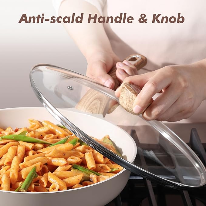 SENSARTE Ceramic Nonstick Frying Pan Skillet with Lid 8inch Non Stick Pan Omelet Pans, Non-toxic Healthy Kitchen Cooking Chef's Pan, Free of Intentionally Added PFAS/PTFE, Induction Compatible, Taupe