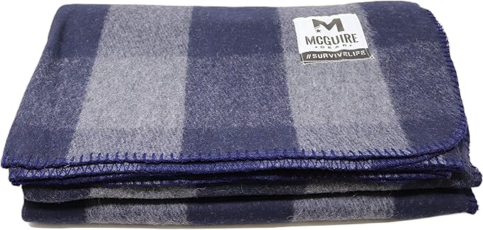 M MCGUIRE GEAR Warm Wool Bunkhouse Plaid Blanket for Camping, Home, Survival, or First Aid, 64" x 90" (Gray/Navy)