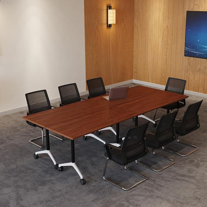 2Packs 61 Inch Folding Conference Table Space-Saving 5.09 Ft Training Classroom Table,Heavy-Duty Meeting Desk for Office Events,Easy Storage Design, Rectangular Table with Durable Legs Walnut
