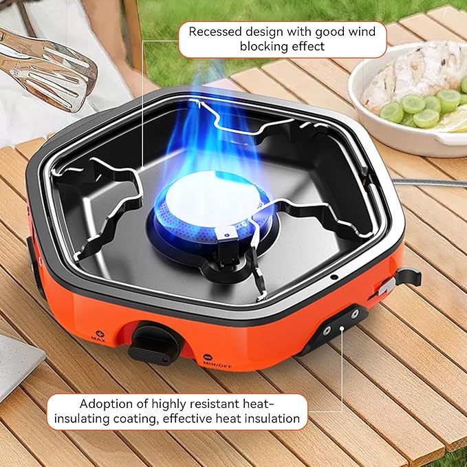 GIGART Portable Propane Camping Stove, Adjustable Camping Stove with Piezo Ignition, Lightweight Backpacking Stove for Outdoor Cooking, Camping, Hiking, Tailgating & Backyard BBQ (Orange)