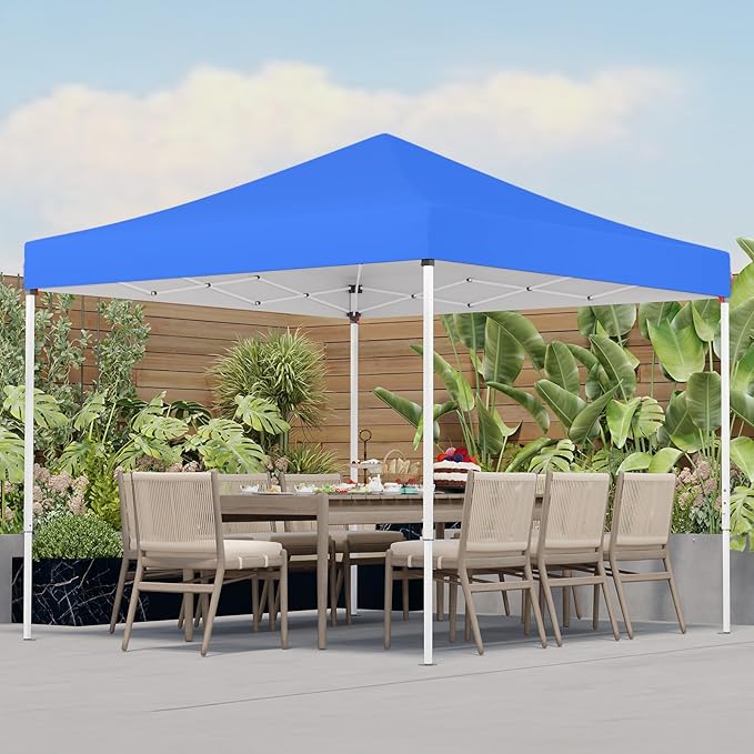 Shades 10x10 Pop Up Canopy, Heavy Duty Beach Tent with Carrying Bag for Easy Moving, Sun Shelter for Parties, Events, Camping, Outdoor Gazebo with 420D PU Coated Waterproof Blue Fabric