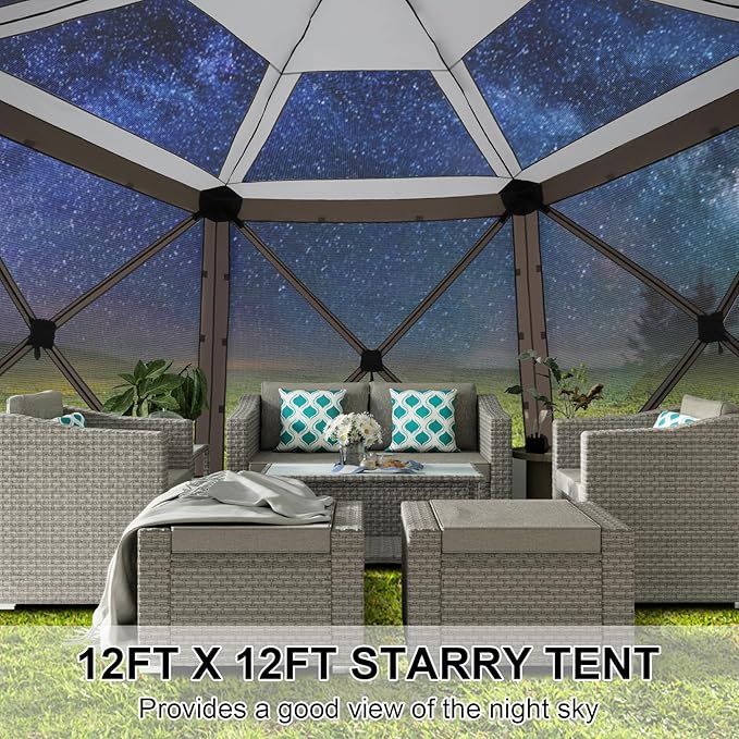 COBIZI Pop Up Gazebo Screen Tent Screen House for Camping, 12x12 Screen Room with Mosquito Netting, Hub Tent Instant Screened Canopy with Carrying Bag and Ground Stakes, Brown