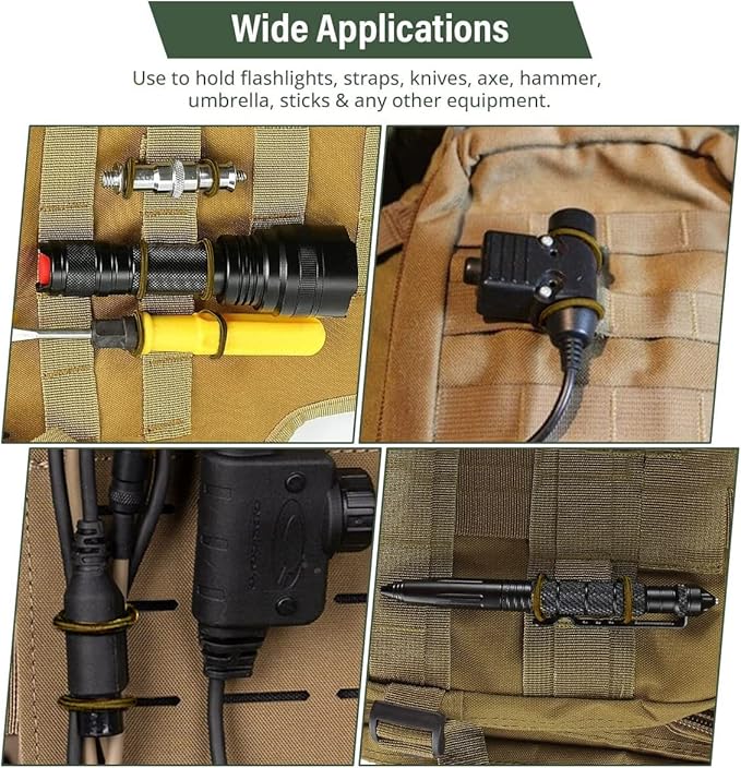Molle Attachments, Tactical Backpack Accessories, Molle Webbing Binding Ribbon Multipurpose Tactical Bag Molle Accessories (3 Size Kit, Tan)