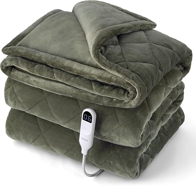 Bedsure Electric Blanket Full Size - Quilted Heated Blanket Full, Soft Flannel Thick Heating Blanket with 10 Time Settings & 6 Heat Settings, Warm Gifts for Women Men (72x84 inches, Olive Green)
