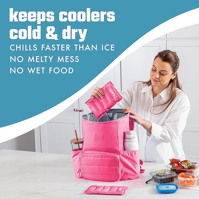 Cool Coolers by Fit & Fresh 2 Pack XL Soft Ice Packs for Cooler, Flexible Stretch Nylon, Lunch Box Ice Packs, Large Reusable Freezer Packs, Hot Pink