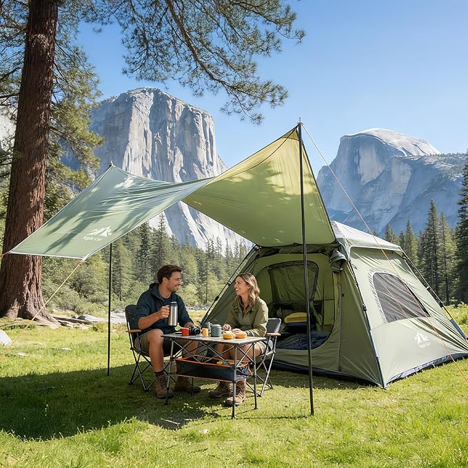 Night Cat 3-Person Camping Tent: Waterproof Instant Cabin Tent with Canopy Tarp for Family, 2-in-1 Canopy Tent with Porch Easy Setup