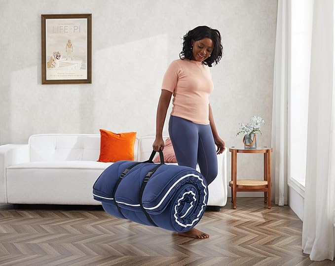 4Inch Twin Floor Mattress,3 Layer Structure Cot Mattress Topper,Gel Memory Foam Futon Mattress,Removable Thickened Cover,Portable Roll Up Sleep Pad (Blue, 75X38“)