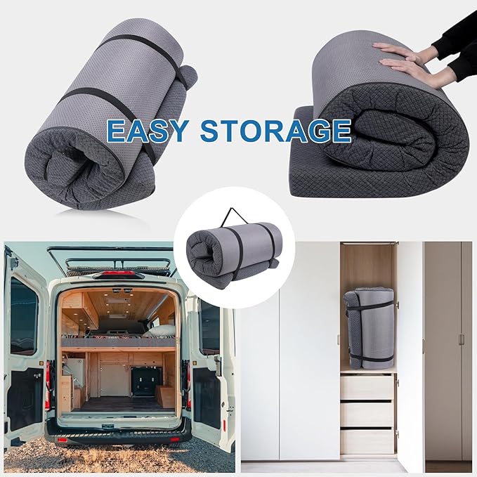 Thick Memory Foam Camping Mattress - CertiPUR-US Foam Portable Sleeping Pad for Adults, Folding Camping Bed Mat, Lightweight Cot Mattress Topper for Outdoor, RV, Travel & Backpacking