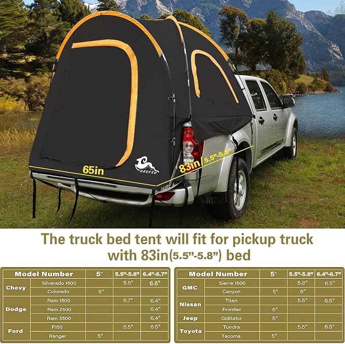 Pickup Truck Blackout Tent for for 5.5 FT Bed, 2 Person, NO Rainfly, Waterproof PU2000mm, Camping, Hiking, Fishing, Foldable, Easy Setup, Black