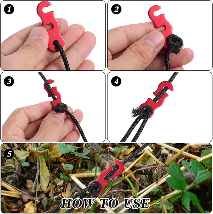30 Pcs Rope Tightener Tensioner, Aluminum Alloy Guyline Tensioner, Tent Rope Tensioners, Paracord Tensioners for Outdoor Tent Camping Hiking Accessories, Red