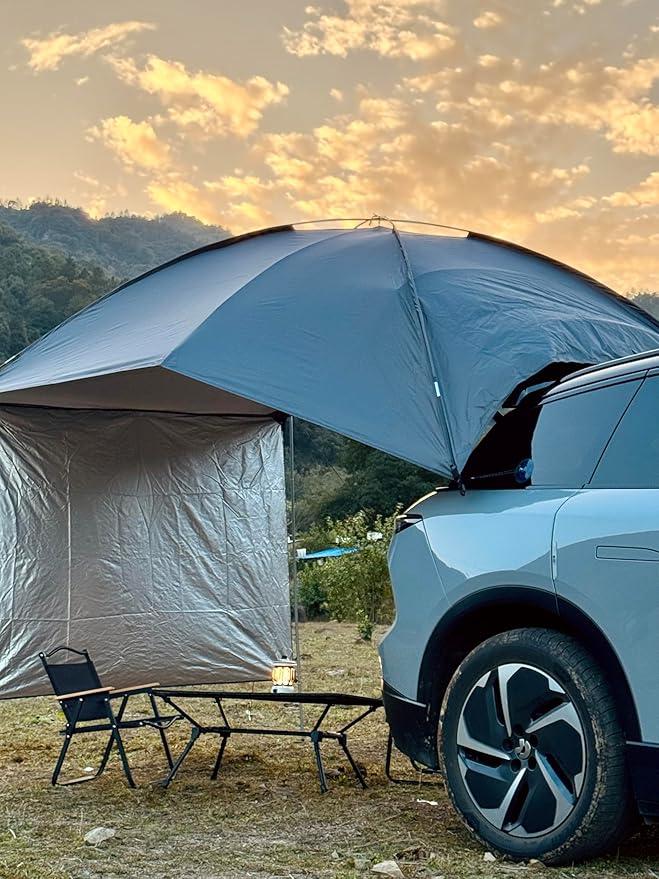 SUV Tailgate Tent with Awning,Waterproof 3000MM UPF 50+,Tailgate Shade Awning Tent for Full Size SUV/Van/MPV/CUVCamping (Large Size) (Blue)