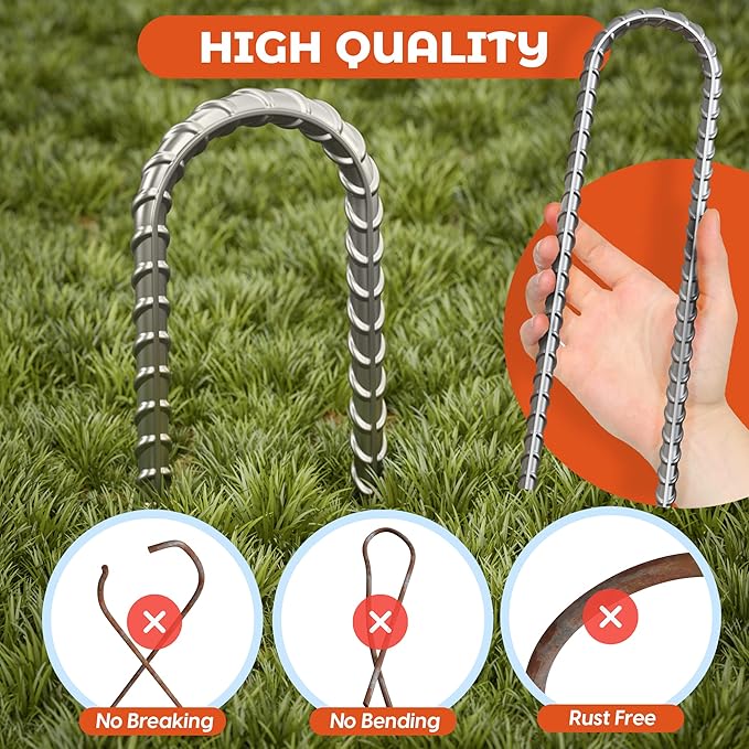 Happin® Ultra Strong Trampoline Stakes Anchors High Wind, Ground Anchors Heavy Duty, Trampoline Tie Down Anchor Kit, Ground Stakes Galvanized Steel, Trampoline Accessories, U Shaped (4 Pack, Silver)