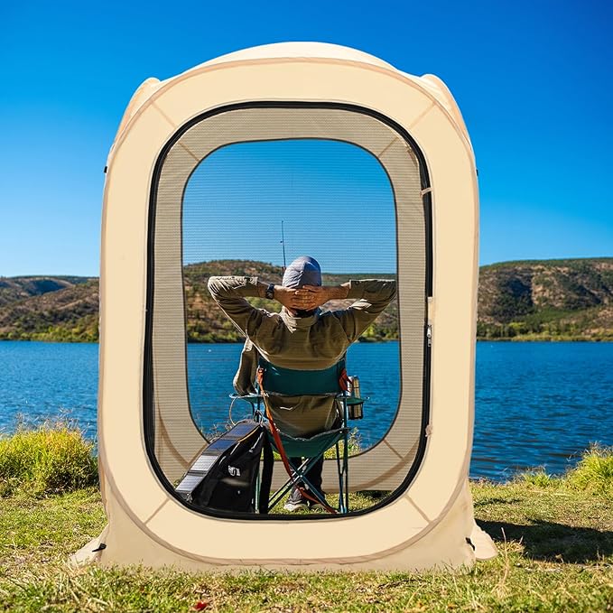 DoCred Screen House Tent Pop-Up, 4 x 4 FT Portable Screen Room Canopy Instant Screen with Carry Bag for Patio, Backyard, Deck & Outdoor Activities, Beige