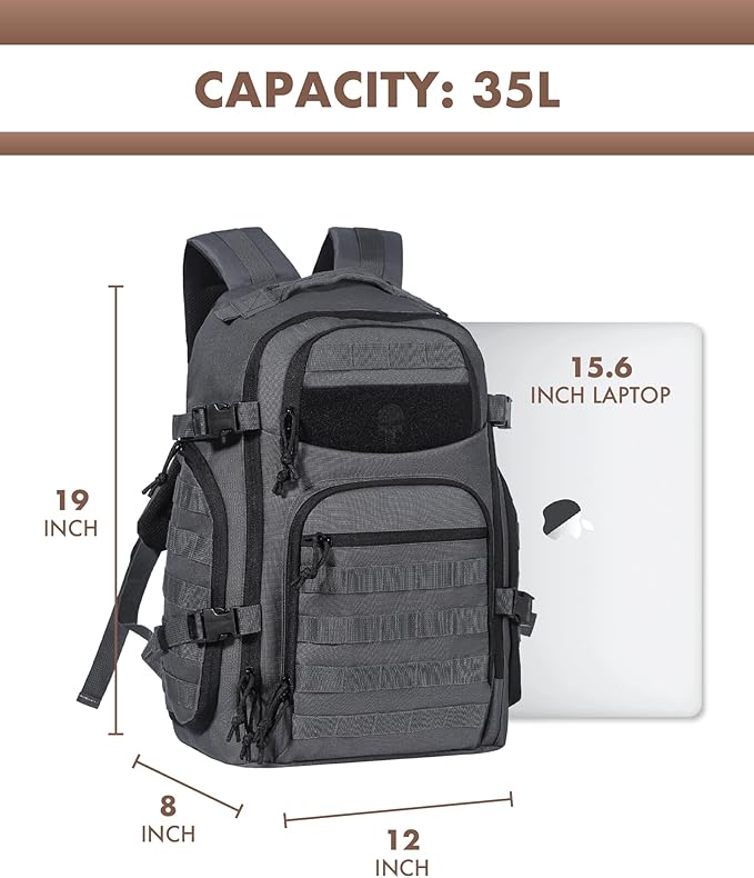 TRAILKICKER Tactical Laptop Backpack Military Backpack for Men - Grey