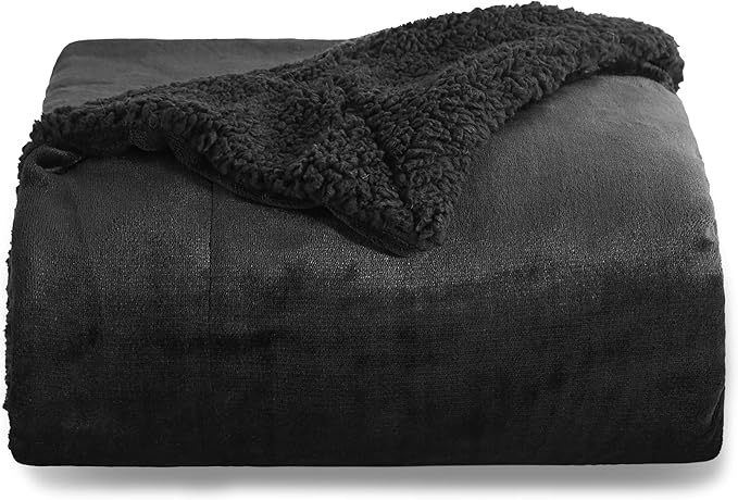 Bedsure Sherpa Fleece Throw Blanket for Couch - Thick and Warm, Soft Fuzzy Plush Throw Blanket for Winter, Black, 50x60 Inches