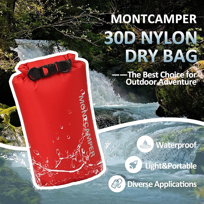 Waterproof Dry Bag 5L – 30D Nylon Roll Top Dry Sack with DWR & PU Coating, Lightweight Water-Resistant Storage for Kayaking, Camping, Hiking, Fishing & Beach (Red)