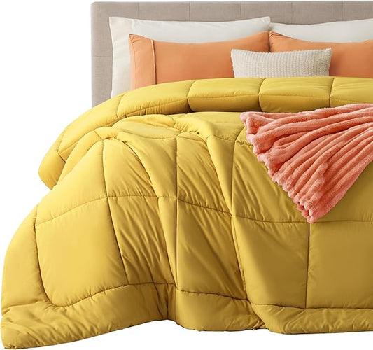 Bedsure Comforter Duvet Insert - Quilted Comforters Cal King Size, All Season Duvet, GentleSoft Down Alternative Bedding, with 8 Tabs, Gifts for Women/Men, Mustard Yellow, Cal King 96 X 102 Inches