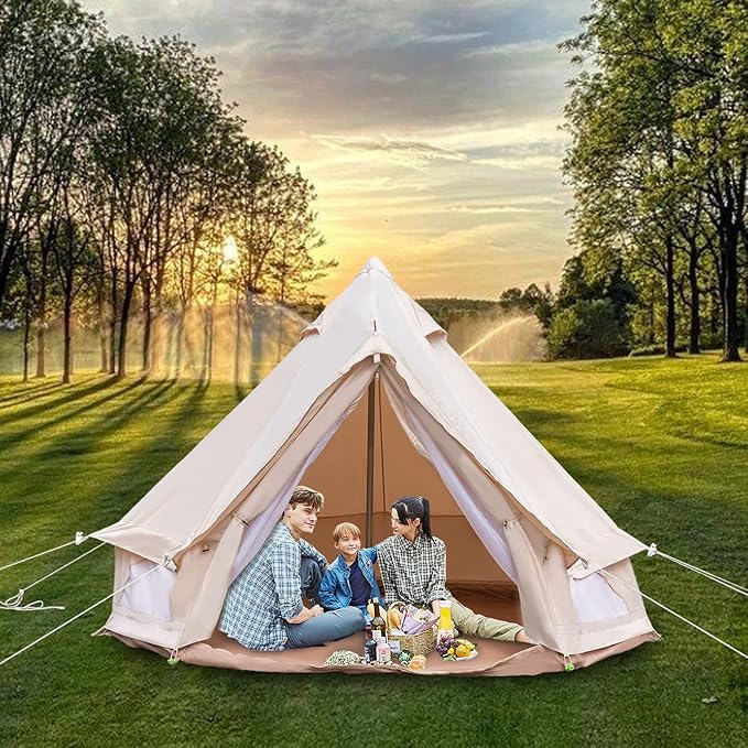 Canvas Tent Bell, 4 Season Camping Tent, Polyester Cotton Tent, Waterproof Family Camping Tent Holds up to 4 People, Family Camping Outdoor Hunting Party