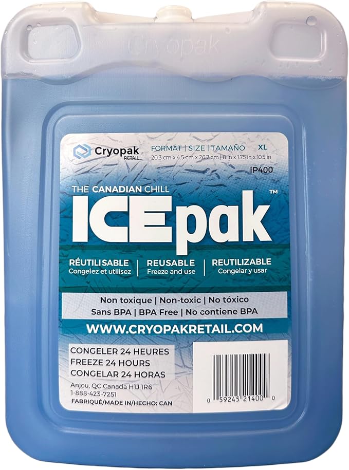 Cryopak ICEpak Hard Shell Reusable Ice Packs for Coolers and Lunch Box Use, Freezer Safe Gel Design, Professional Grade Cooling, Non-Toxic and BPA Free, Essential Travel Accessories, XL