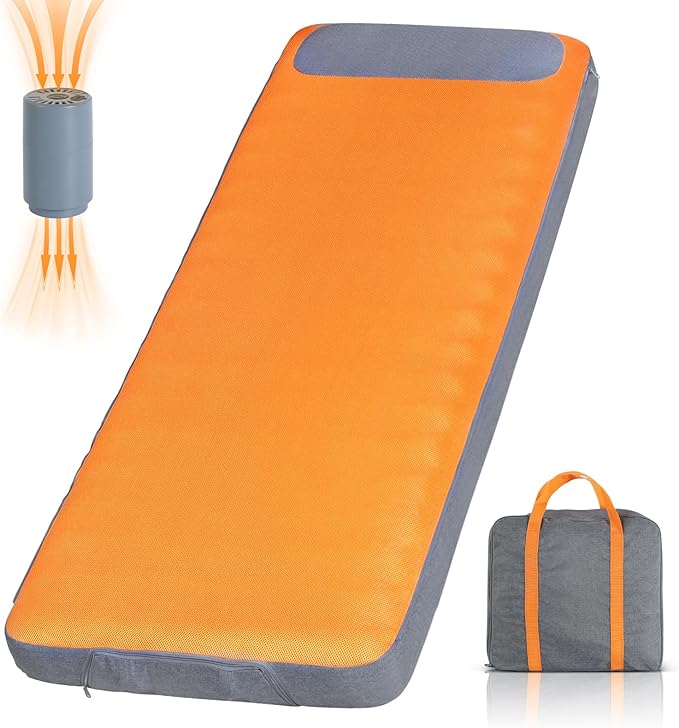Sleeping Pad, 5.9" Thick Self Inflating Sleeping Pad with Electric Pump,4 Season Camping Mattress Pad with Built-in Pillow, Camping Essentials Gear for Hiking, Backpacking,Tent Use,Camping(Orange)