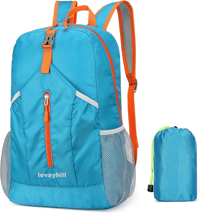 25L Foldable Hiking Backpack Lightweight Packable Basic-Daypack Collapsible Bag Water-Resistant Travel Men Women Camping Cycling Outdoor (Blue)
