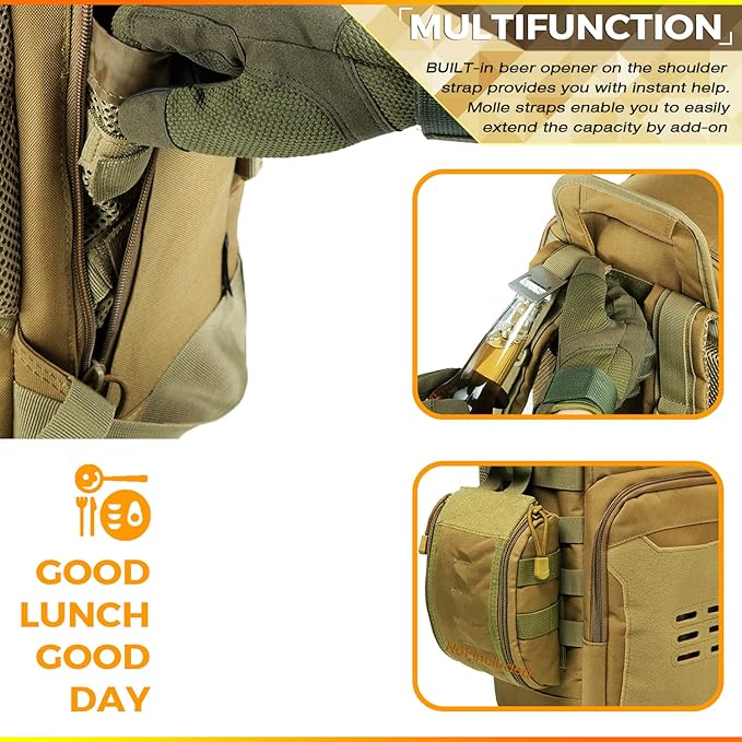 DBTAC Tactical Lunch Backpack, Large Lunch Cooler for Men Women | Backpack Coolers insulated for Work Picnic Travel (Brown, 24-Cans)