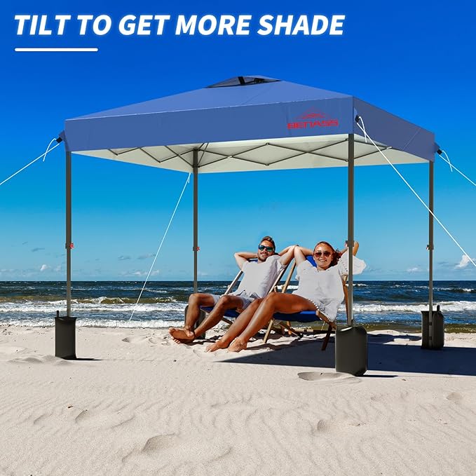 8x8 Pop Up Canopy with Sidewalls, Easy Up Canopy Tent, Heavy Duty Tents for Parties, One Person Set Up Event Tent, Light Blue