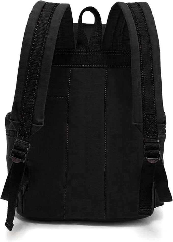 HuaChen Vintage Canvas Travel Backpack with Leather Trim, Laptop Padded Sleeve, Hidden Back Security Pocket, Fits 14-Inch, M32 Black