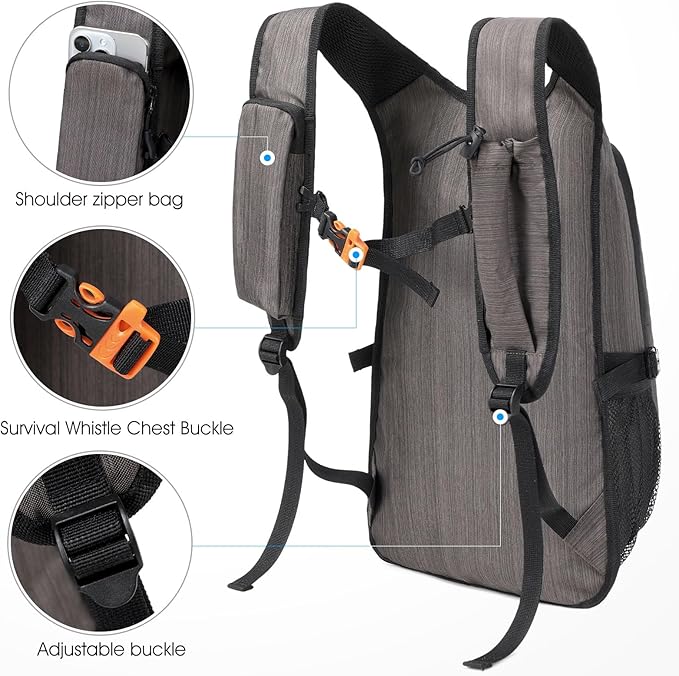 Small Hiking Backpack, 15L Lightweight Travel Backpack with Phone Pocket, Hiking Daypack for Women Men(Oxford, Brown)