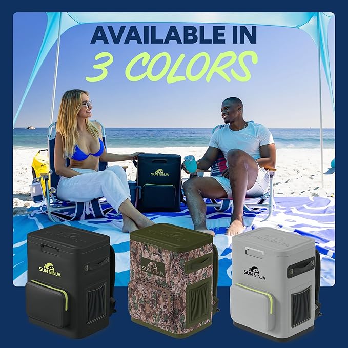 Sun Ninja Backpack Cooler - Insulated Leak Proof Beach Bag - 100% Waterproof Travel Picnic Backpacks for Men & Women - Keeps Drinks Cold for up to 48 Hours - Up to 36 Cans