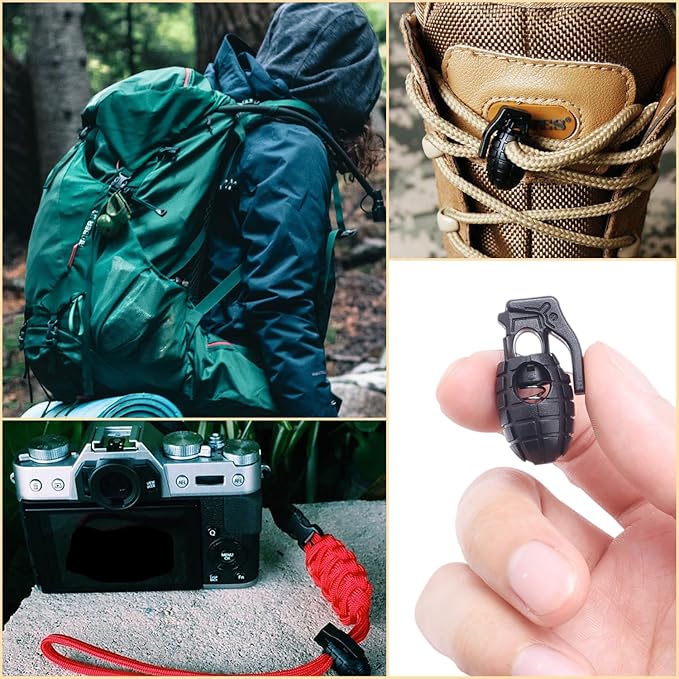 20pcs Black Plastic Cord Lock Stopper for Drawstring, Paracord Lock Elastic Shoeslace String Lock Camera Strap Accessories Replacement