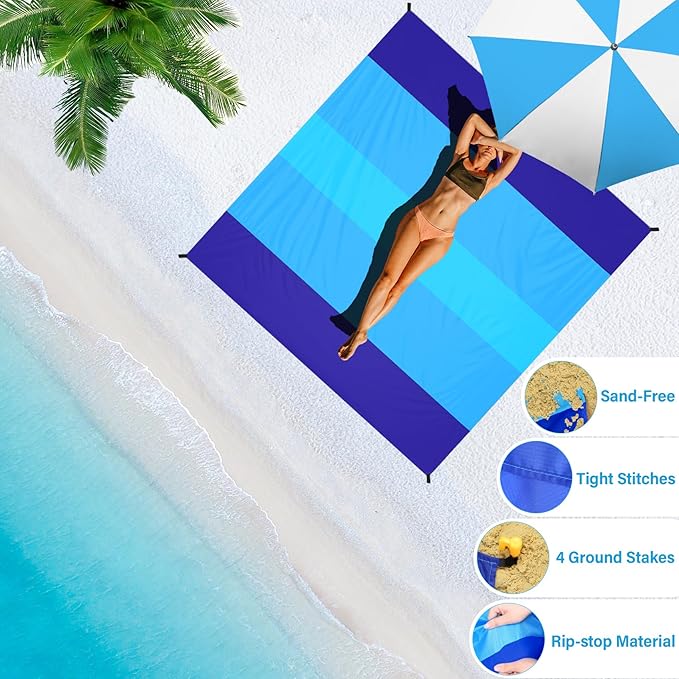 BYDOLL Beach Blanket Waterproof Sandproof Large 78''×81''/10'×9' Sand Free Oversized Sandless Picnic Mat Water Proof Packable Lightweight Blanket for Beach Camping Hiking Travel