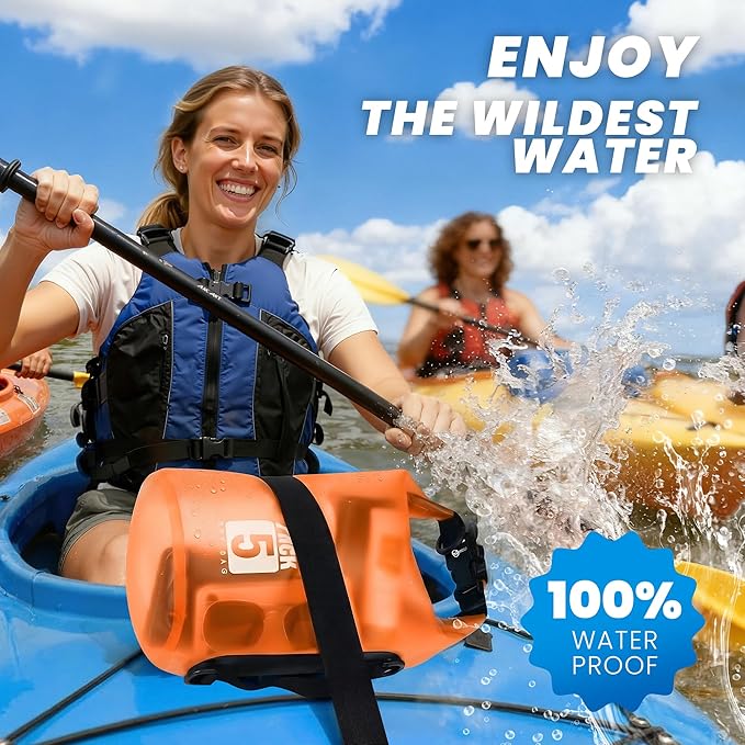Dry Bag Waterproof for Men Women, 5L Lightweight Roll Top Dry Sack with Waterproof Phone Case and Emergency Whistle, for Kayaking Swimming Boating Paddle Board Fishing Beach Hiking Camping