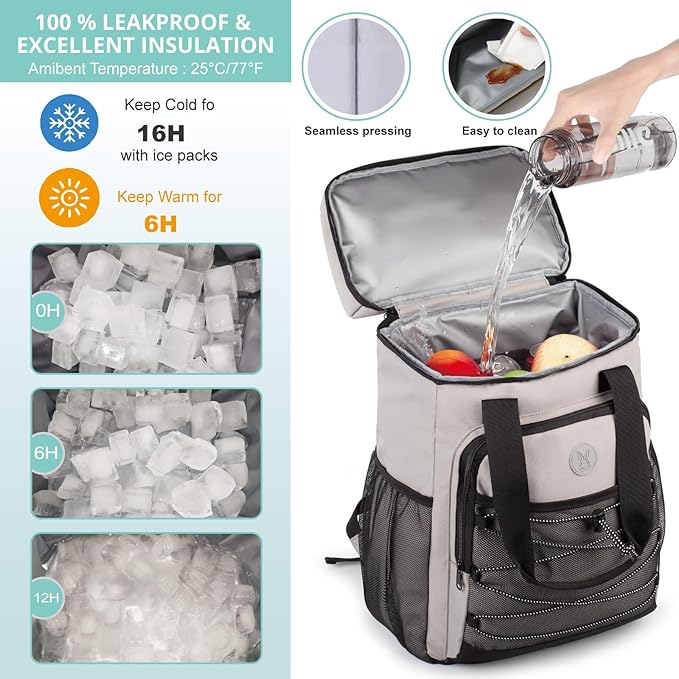 Cooler Backpack with Padded Top Handle, Lightweight Back Pack Coolers Insulated Leak Proof, Large Capacity Ice Chest for Women Men Beach Camping Picnic Fishing Hiking