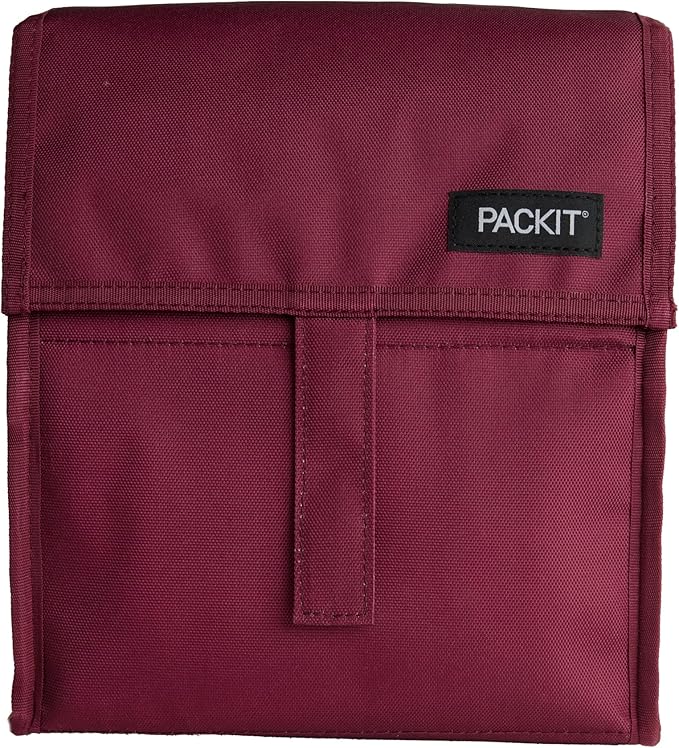 Packit® Freezable Lunch Bag, Ruby, Built with ECOFREEZE® Technology, Foldable, Reusable, Zip and Velcro Closure with Buckle Handle, Designed for Work Lunches and Fresh Lunch On the Go