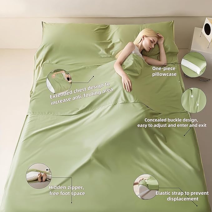 Sleeping Bag Liner for Adults, Lightweight Travel Sleep Sack with Carry Bag, Compact Portable Sleeping Sheet for Camping, Hiking, Hostels, Hotels and Backpacking