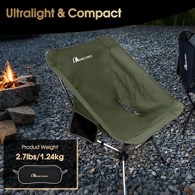 MOON LENCE Camping Chair Plus, Upgraded Comfort & Size, Still Compact and Lightweight, Folding Portable Chair for Backpacking & Hiking, 400Lbs Capacity, Gen 3 Plus (Green 2 Pack (Plus))